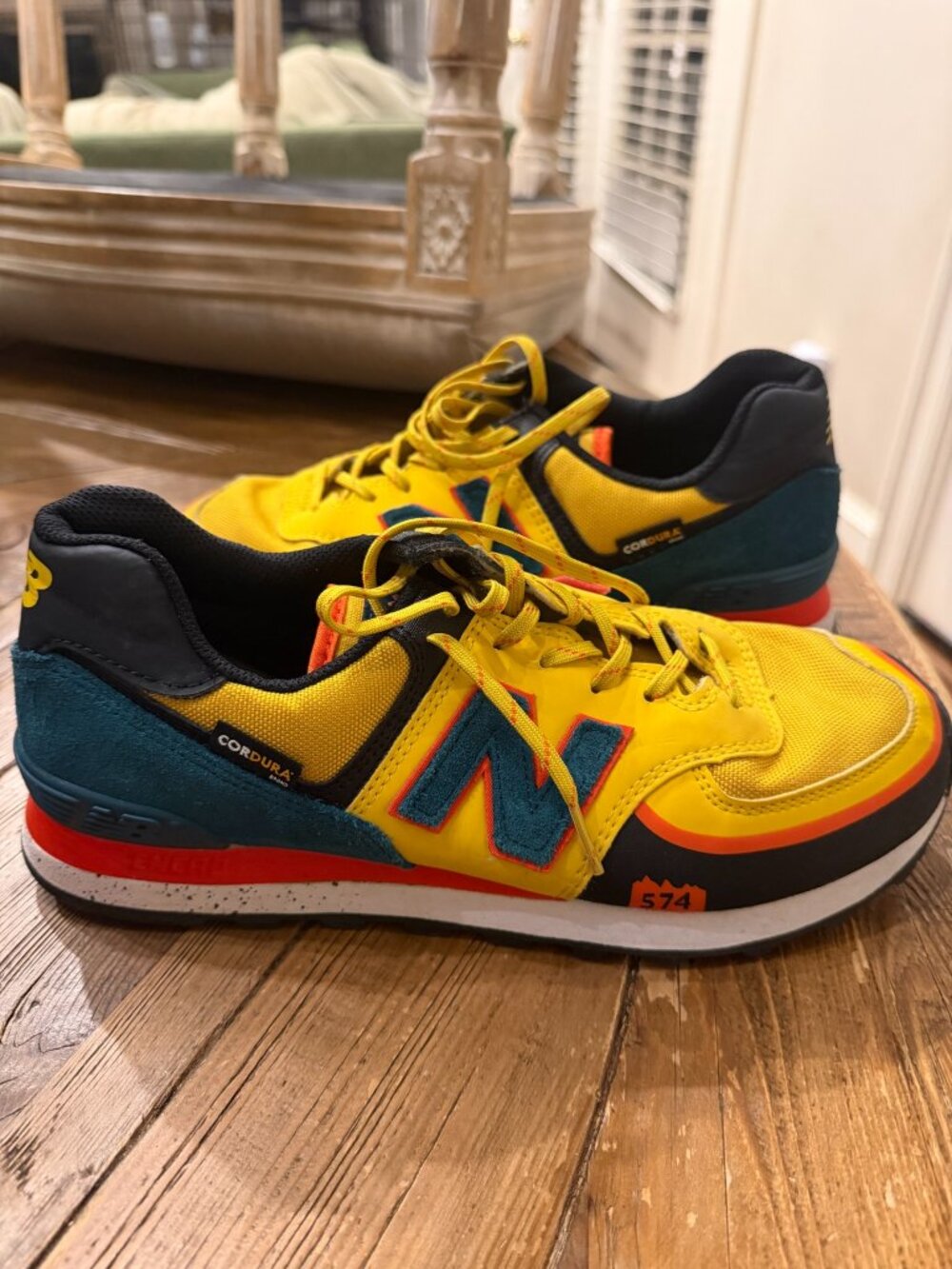 New Balance 574 Cordura Yellow Teal Men's 8.5